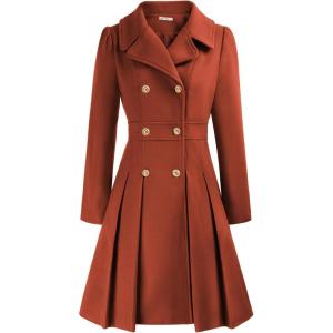 GRACE KARIN 2024 Women’s Fashion Trench Coat Notch Lapel Double Breasted Thick A Line Pea Coats Jacket with Pockets(S-2XL)(Orange)