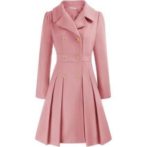 GRACE KARIN 2024 Women’s Fashion Trench Coat Notch Lapel Double Breasted Thick A Line Pea Coats Jacket with Pockets(S-2XL)(Pink)