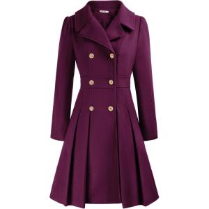 GRACE KARIN 2024 Women’s Fashion Trench Coat Notch Lapel Double Breasted Thick A Line Pea Coats Jacket with Pockets(S-2XL)(Purple)