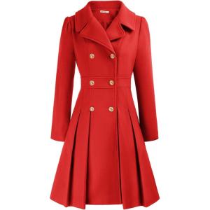GRACE KARIN 2024 Women’s Fashion Trench Coat Notch Lapel Double Breasted Thick A Line Pea Coats Jacket with Pockets(S-2XL)(Red)