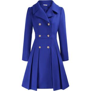 GRACE KARIN 2024 Women’s Fashion Trench Coat Notch Lapel Double Breasted Thick A Line Pea Coats Jacket with Pockets(S-2XL)(Royal Blue)