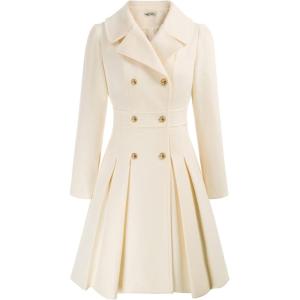 GRACE KARIN 2024 Women’s Fashion Trench Coat Notch Lapel Double Breasted Thick A Line Pea Coats Jacket with Pockets(S-2XL)(White)