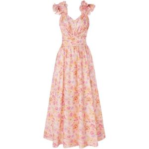 GRACE KARIN 2025 Women’s Summer Floral Print Dress Sleeveless Casual Flowy Sundress A Line Ruffle Wedding Guest Outfit(Apricot Floral)