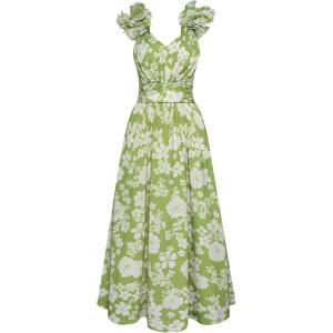 GRACE KARIN 2025 Women’s Summer Floral Print Dress Sleeveless Casual Flowy Sundress A Line Ruffle Wedding Guest Outfit(Green Floral)