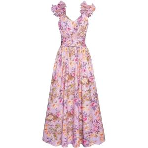 GRACE KARIN 2025 Women’s Summer Floral Print Dress Sleeveless Casual Flowy Sundress A Line Ruffle Wedding Guest Outfit(Purple Floral)