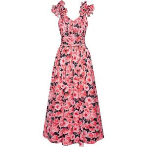 GRACE KARIN 2025 Women’s Summer Floral Print Dress Sleeveless Casual Flowy Sundress A Line Ruffle Wedding Guest Outfit(Red Floral)