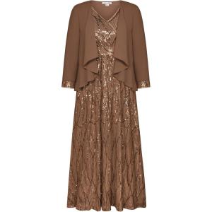 GRACE KARIN 2025 Women’s Two Piece Sequin Dress with Jacket Mother of The Bride Dresses Homecoming Wedding Guest Dresses(Brown)
