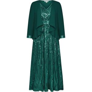 GRACE KARIN 2025 Women’s Two Piece Sequin Dress with Jacket Mother of The Bride Dresses Homecoming Wedding Guest Dresses(Dark Green)