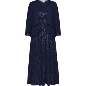 GRACE KARIN 2025 Women’s Two Piece Sequin Dress with Jacket Mother of The Bride Dresses Homecoming Wedding Guest Dresses(Navy Blue)