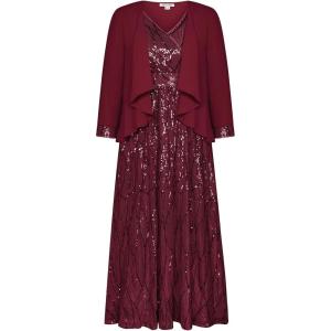 GRACE KARIN 2025 Women’s Two Piece Sequin Dress with Jacket Mother of The Bride Dresses Homecoming Wedding Guest Dresses(Wine Red)