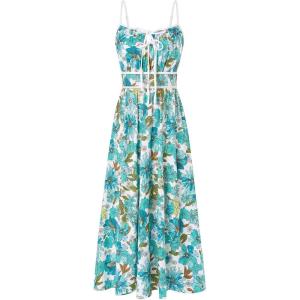 GRACE KARIN 2026 Women’s Summer Maxi Dresses, Tie Front Floral Boho Dress, Spaghetti Strap Sundress with Pockets(Green)