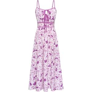 GRACE KARIN 2026 Women’s Summer Maxi Dresses, Tie Front Floral Boho Dress, Spaghetti Strap Sundress with Pockets(Purple)
