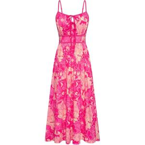 GRACE KARIN 2026 Women’s Summer Maxi Dresses, Tie Front Floral Boho Dress, Spaghetti Strap Sundress with Pockets(Rose Red)