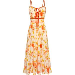 GRACE KARIN 2026 Women’s Summer Maxi Dresses, Tie Front Floral Boho Dress, Spaghetti Strap Sundress with Pockets(Yellow)