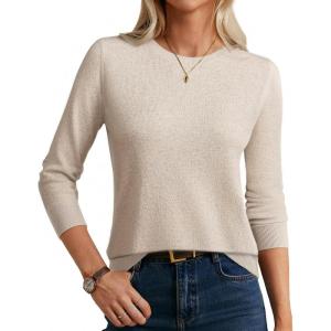 GRACE KARIN Cashmere Sweaters for Women Merino Wool Long Sleeve Sweater Casual Fall Crew Neck Sweater with Socks 2026(Almond)
