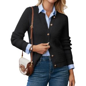 GRACE KARIN Knit Cardigan Sweaters for Women Long Sleeve Ribbed Button Up Sweater 2026 Spring Casual Jacket(Black)