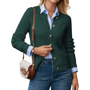 GRACE KARIN Knit Cardigan Sweaters for Women Long Sleeve Ribbed Button Up Sweater 2026 Spring Casual Jacket(Green)