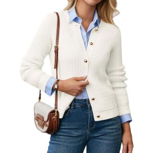GRACE KARIN Knit Cardigan Sweaters for Women Long Sleeve Ribbed Button Up Sweater 2026 Spring Casual Jacket(Ivory White)