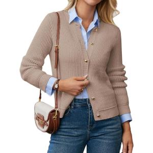 GRACE KARIN Knit Cardigan Sweaters for Women Long Sleeve Ribbed Button Up Sweater 2026 Spring Casual Jacket(Light Camel)