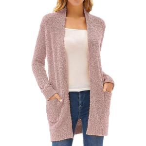 GRACE KARIN Long Cardigan Sweaters for Women, Open Front Fuzzy Winter Coat, Chunky Knit Winter Clothing with Pockets(Dusty Rose Pink)