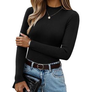 GRACE KARIN Merino Wool Sweaters for Women Mock Neck Base Layer Long Sleeve Soft Fitted Pullover Sweater(Black)