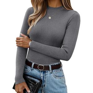 GRACE KARIN Merino Wool Sweaters for Women Mock Neck Base Layer Long Sleeve Soft Fitted Pullover Sweater(Grey)