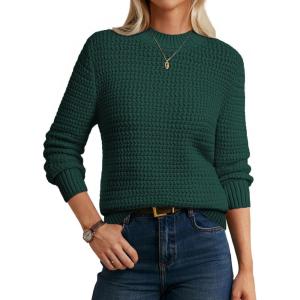 GRACE KARIN Women 2025 Fall Knit Sweaters, Soft Long Sleeve Pullover Trendy, Mock Neck Side Slit Loose Sweater Tops(Dark Green)