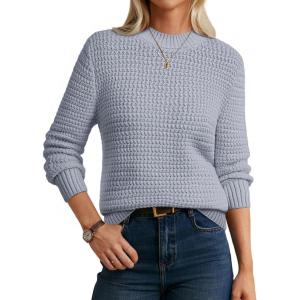 GRACE KARIN Women 2025 Fall Knit Sweaters, Soft Long Sleeve Pullover Trendy, Mock Neck Side Slit Loose Sweater Tops(Grey)