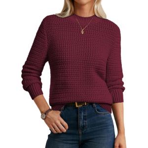 GRACE KARIN Women 2025 Fall Knit Sweaters, Soft Long Sleeve Pullover Trendy, Mock Neck Side Slit Loose Sweater Tops(Wine Red)