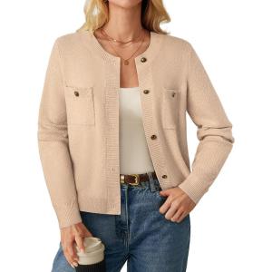 GRACE KARIN Women 2025 Tweed Cardigan Sweaters, Casual Lightweight Cropped Cardigan, Early Fall Fashion Knit Blazer Outfits(Apricot)