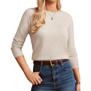 GRACE KARIN Women Cashmere Sweater Crew Neck Merino Wool Soft Pullover Layer Dressy Casual 2026 Spring with Socks(Apricot)