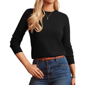 GRACE KARIN Women Cashmere Sweater Crew Neck Merino Wool Soft Pullover Layer Dressy Casual 2026 Spring with Socks(Black)