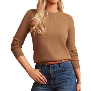 GRACE KARIN Women Cashmere Sweater Crew Neck Merino Wool Soft Pullover Layer Dressy Casual 2026 Spring with Socks(Brown)