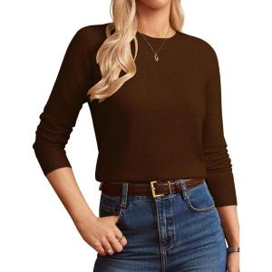 GRACE KARIN Women Cashmere Sweater Crew Neck Merino Wool Soft Pullover Layer Dressy Casual 2026 Spring with Socks(Coffee)