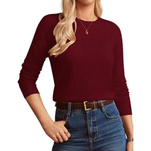 GRACE KARIN Women Cashmere Sweater Crew Neck Merino Wool Soft Pullover Layer Dressy Casual 2026 Spring with Socks(Red)
