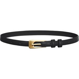 GRACE KARIN Women Leather Belt Thin Belts for Jeans Dress Fashion Skinny Belt With Gold Buckle(Black+gold Buckle)
