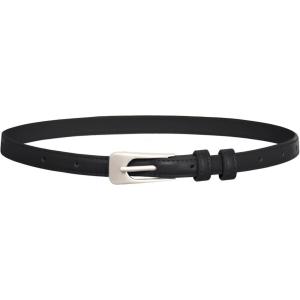 GRACE KARIN Women Leather Belt Thin Belts for Jeans Dress Fashion Skinny Belt With Gold Buckle(Black+silver Buckle)