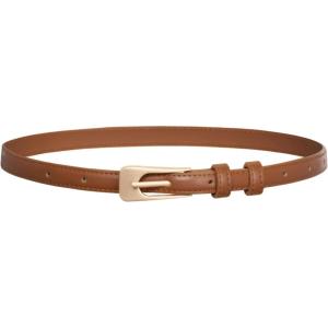 GRACE KARIN Women Leather Belt Thin Belts for Jeans Dress Fashion Skinny Belt With Gold Buckle(Brown)