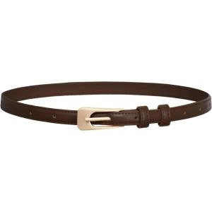 GRACE KARIN Women Leather Belt Thin Belts for Jeans Dress Fashion Skinny Belt With Gold Buckle(Coffee)