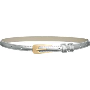 GRACE KARIN Women Leather Belt Thin Belts for Jeans Dress Fashion Skinny Belt With Gold Buckle(Silver)