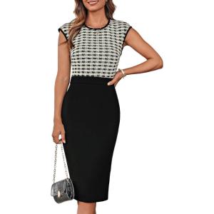 GRACE KARIN Women Wear to Work Dress Crew Neck Sleeveless Bodycon Business Pencil Dresses(Black Plaid)