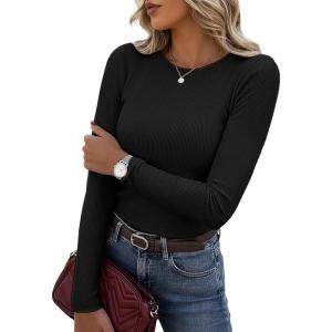 GRACE KARIN Women’s 100% Merino Wool Base Layer Sweater, Fall Knit Long Sleeve Pullover Top, Casual Soft Slim Fit Shirt(Black)
