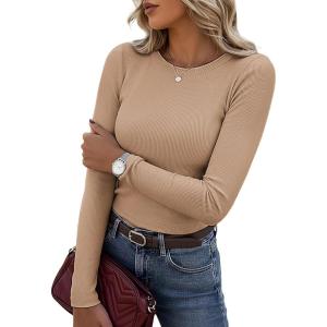 GRACE KARIN Women’s 100% Merino Wool Base Layer Sweater, Fall Knit Long Sleeve Pullover Top, Casual Soft Slim Fit Shirt(Camel)