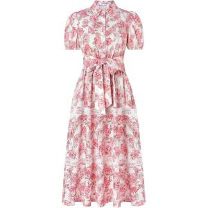 GRACE KARIN Women’s 2026 Summer Floral Flowy Dresses Boho Tie Belt Short Puff Sleeve A Line Maxi Shirt Dress with Pocket(Pink Floral)
