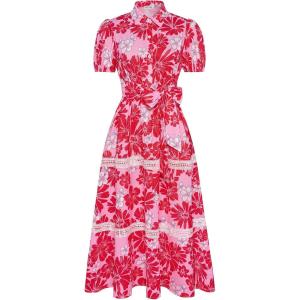 GRACE KARIN Women’s 2026 Summer Floral Flowy Dresses Boho Tie Belt Short Puff Sleeve A Line Maxi Shirt Dress with Pocket(Pink Red)