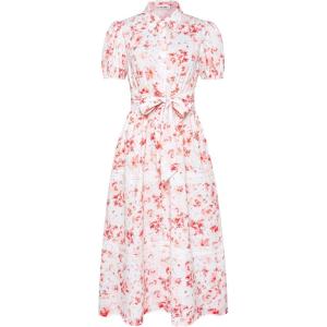 GRACE KARIN Women’s 2026 Summer Floral Flowy Dresses Boho Tie Belt Short Puff Sleeve A Line Maxi Shirt Dress with Pocket(White Pink)