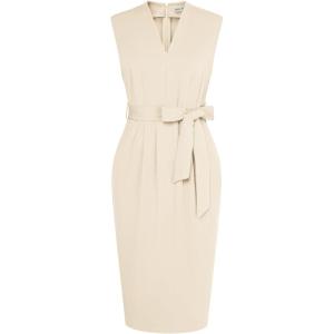 GRACE KARIN Women’s Business Dresses Sleeveless V Neck Bodycon Sheath Dress Zipper Up Office Work Dress with Pockets(Apricot)