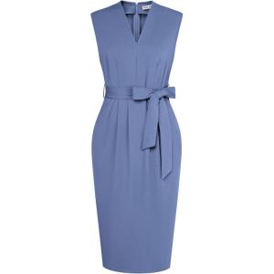 GRACE KARIN Women’s Business Dresses Sleeveless V Neck Bodycon Sheath Dress Zipper Up Office Work Dress with Pockets(Blue Grey)