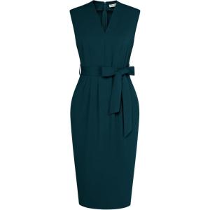 GRACE KARIN Women’s Business Dresses Sleeveless V Neck Bodycon Sheath Dress Zipper Up Office Work Dress with Pockets(Deep Green)