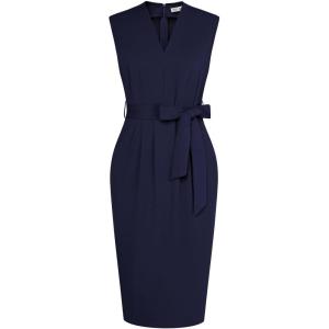 GRACE KARIN Women’s Business Dresses Sleeveless V Neck Bodycon Sheath Dress Zipper Up Office Work Dress with Pockets(Navy)
